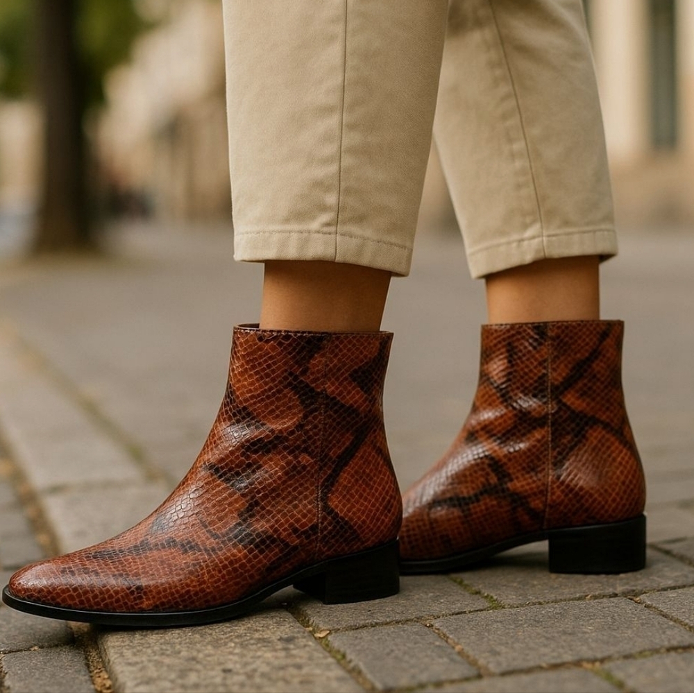 TOPSHOP Leather snakeskin Boots. Size 37